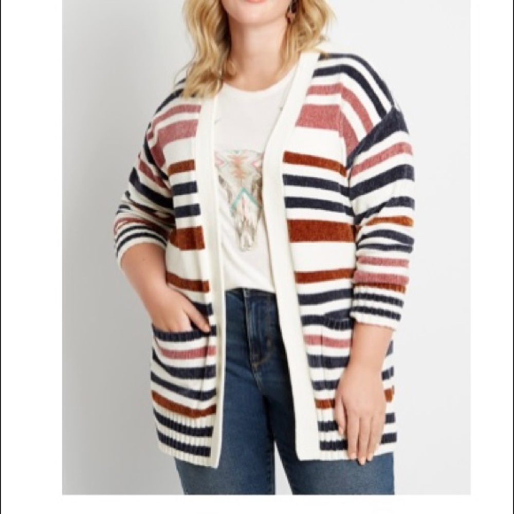 Maurices Plus Size Striped Chenille Open Front Cardigan size 2